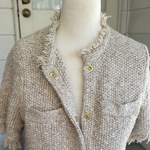J. Crew Women's Tweed Fringe Cream Short-Sleeve Blazer - Size M - Picture 5 of 12